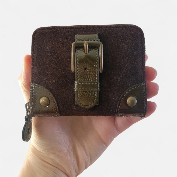J. Crew Handbags - New J. Crew Mini Chocolate Brown Suede Leather Zip Around Bifold Wallet